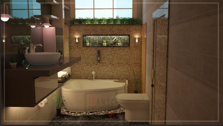Stone-clad guest bathroom — Private residence · Bathroom design