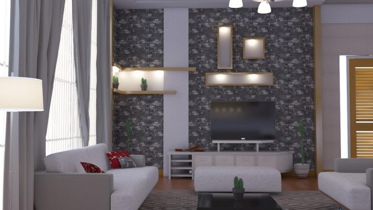 Living room with a designed media wall